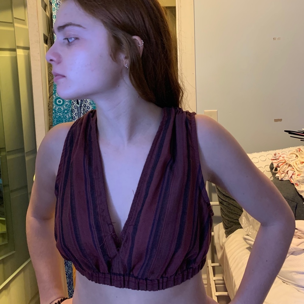Stripped maroon crop top never worn!